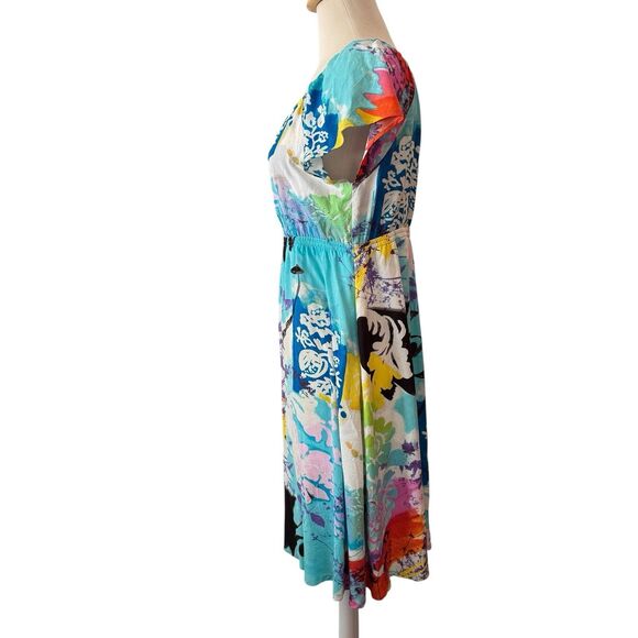 Jams World Dress Womens Size M Floral Abstract Empire Waist Tropical Beach Vivid - Picture 2 of 15